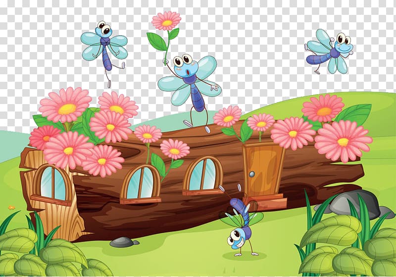 Insect Nature Cartoon Illustration, Insects and trees transparent background PNG clipart
