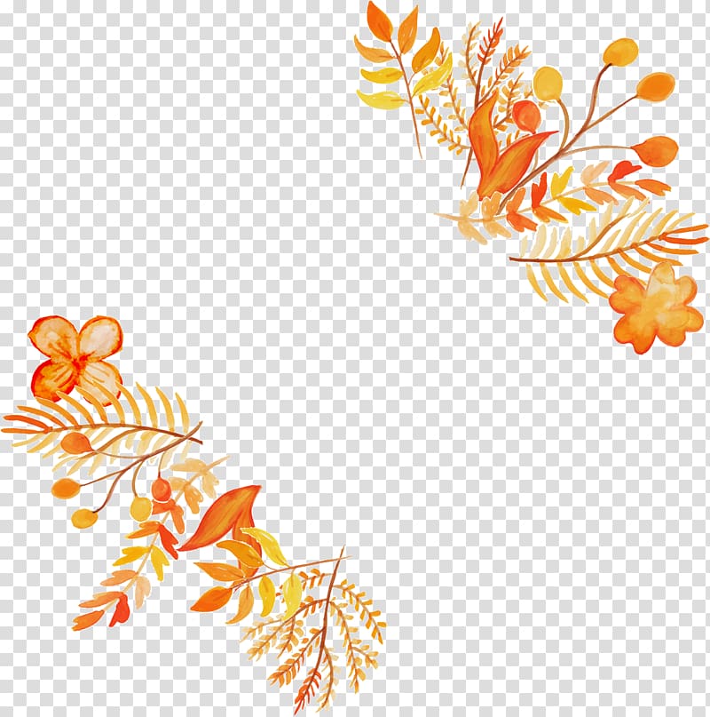 Watercolor painting, Orange hand-painted flowers transparent background PNG clipart