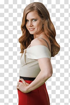 woman's beige off-shoulder dress, Amy Adams White and Red Side View transparent background PNG clipart
