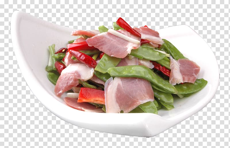 Snow pea Ham Spinach salad Prosciutto Curing, Bacon fried green beans transparent background PNG clipart