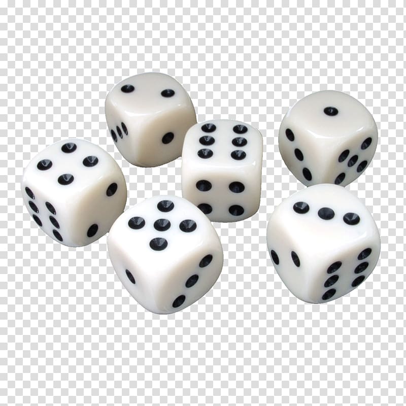 six white-and-black dice, Mahjong Dice Moodle Game, dice transparent background PNG clipart