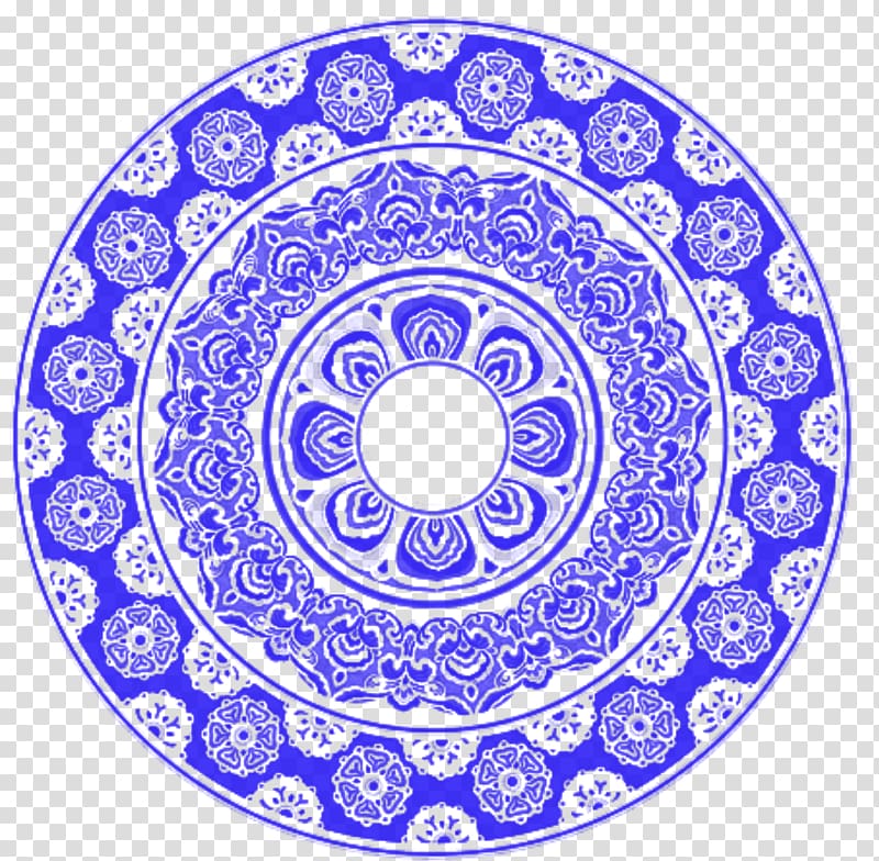 China Mooncake Totem, Circular blue and white porcelain plate transparent background PNG clipart