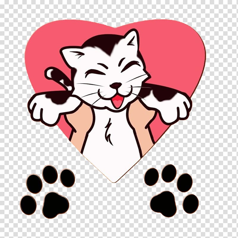 Cat Cartoon Animal track, Cartoon hearts, cats and footprints transparent background PNG clipart