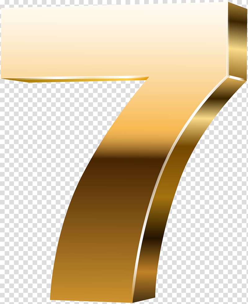 7 illustration, Yellow Font Angle Design, Number Seven 3D Gold transparent background PNG clipart