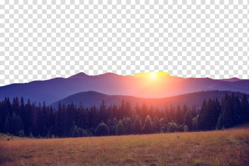 silhouette of mountain near forest, , Beautiful mountain scenery field transparent background PNG clipart