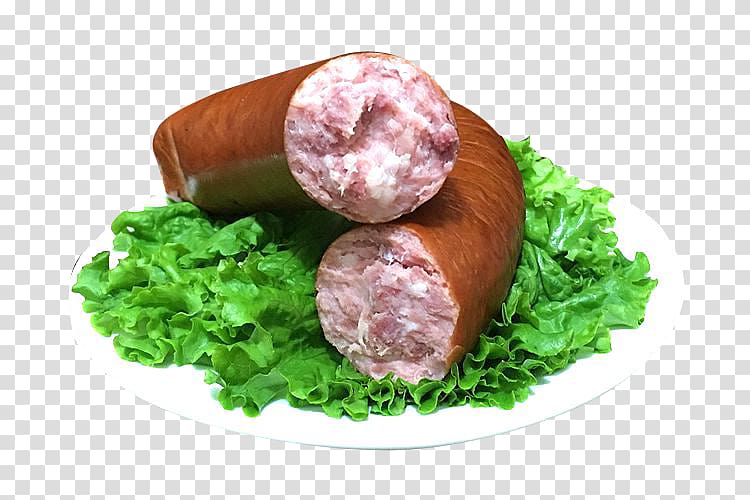 Liverwurst Mettwurst Kaszanka Andouille Boudin, Separated half of the large red sausage material transparent background PNG clipart