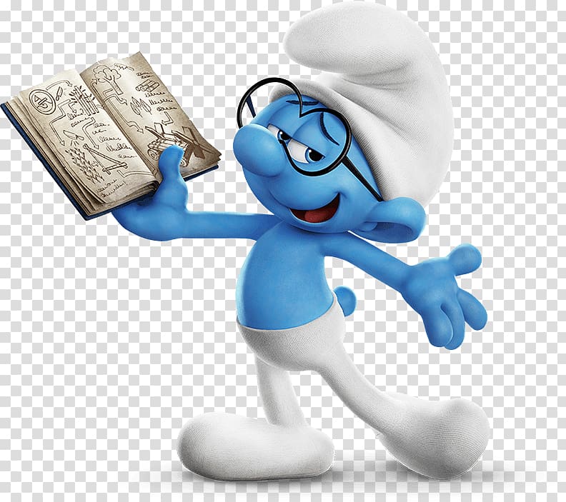 Smurf holding book , Brainy Smurf Showing Off His Work transparent background PNG clipart