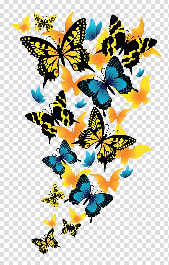 yellow and blue butterfly illustration lot, Butterfly , Butterflies transparent background PNG clipart