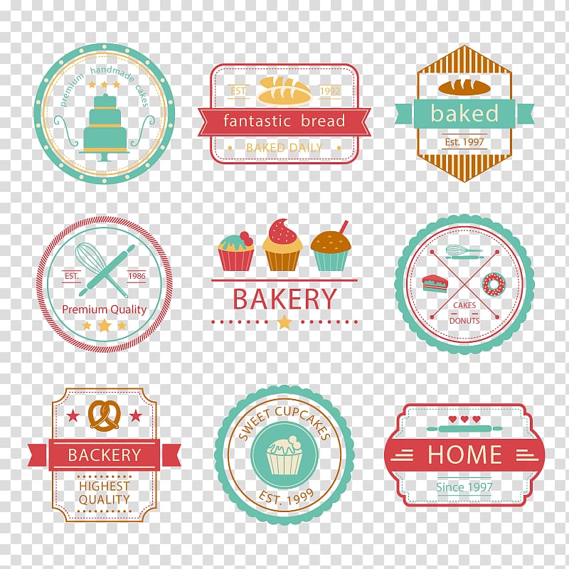 several assorted-color logo collage, Bakery Logo Baking, cake LOGO transparent background PNG clipart