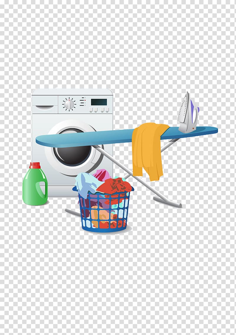 laundries in basket beside ironing board and laundry machine illustration, Gurugram Chore Chart Book (Things to Do Around the House) Dry cleaning Housekeeping Laundry, Washing machine animation transparent background PNG clipart