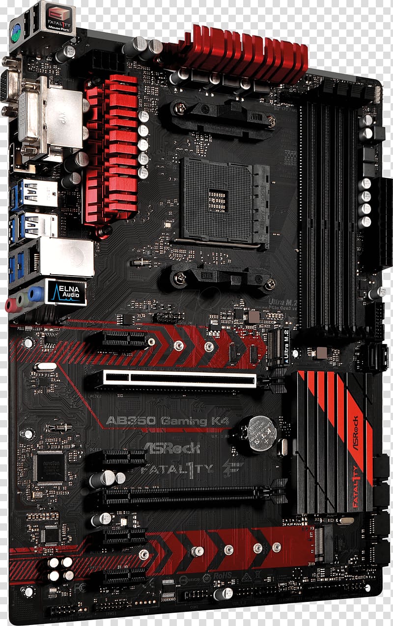 Socket AM4 ASRock Fatal1ty AB350 Gaming K4 AM4 AMD Promontory B350 SATA 6GB/s USB 3.0 HDMI ATX Motherboards, AMD Gigabyte GA-AB350-Gaming 3 ASRock A320M Motherboard AB350 PRO4, Computer transparent background PNG clipart