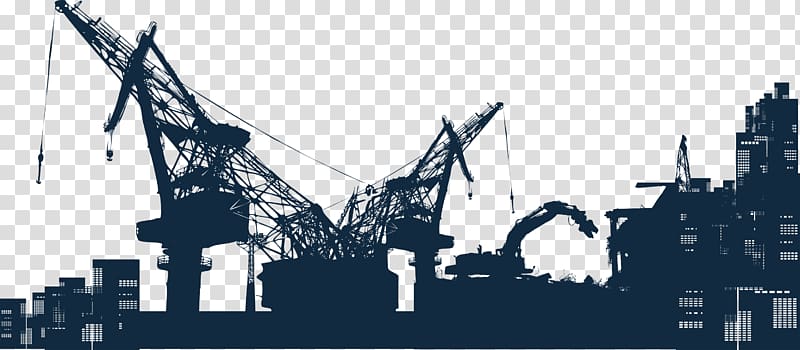 silhouette of buildings, Architectural engineering Silhouette Crane Heavy equipment, city silhouette crane construction site transparent background PNG clipart