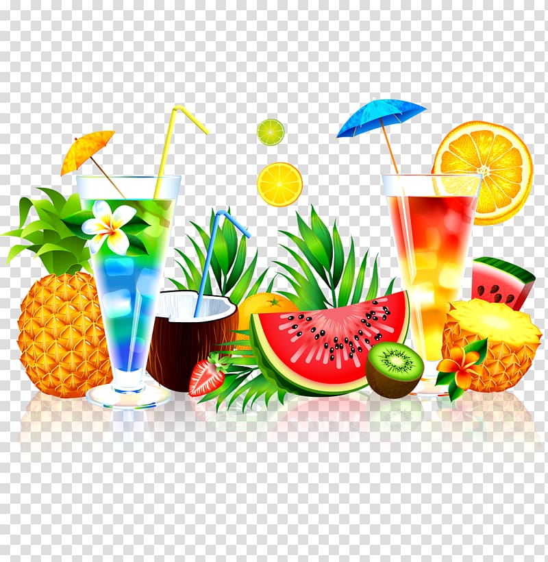 Juice Fruit Watermelon Pineapple, Summer juice, variety of fruits transparent background PNG clipart