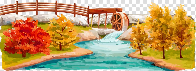 Painting Cartoon, Cartoon painting Fall Creek bush material transparent background PNG clipart