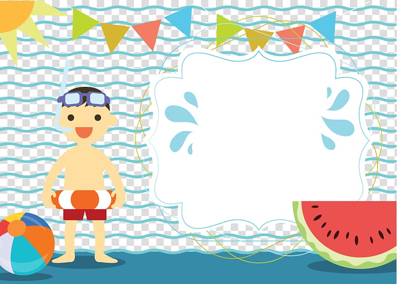 boy wearing swim outfit illustration, Wedding invitation Party Convite Swimming pool , Creative pool party invitation card transparent background PNG clipart