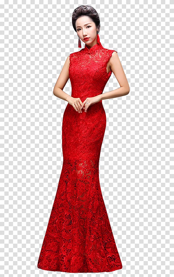 Party dress Red Gown, red lace transparent background PNG clipart