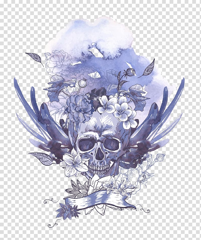 gray skull , Human skull symbolism , Light blue skull pattern transparent background PNG clipart