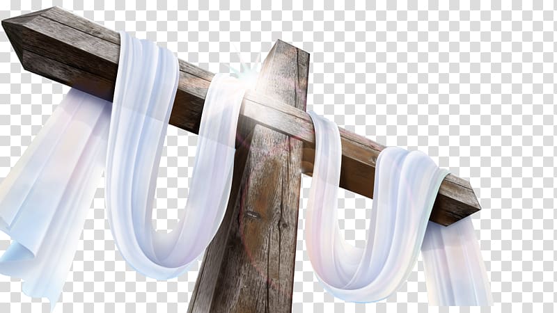 white textile covered on brown wooden cross illustration, Calvary Sayings of Jesus on the cross Crucifixion of Jesus , Holy Cross white ribbons transparent background PNG clipart