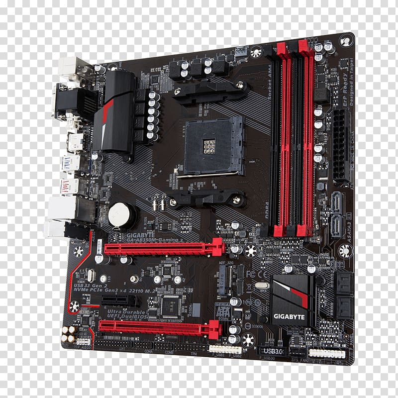 Socket AM4 microATX Gigabyte Technology Motherboard GIGABYTE GA-AB350M-Gaming 3, others transparent background PNG clipart