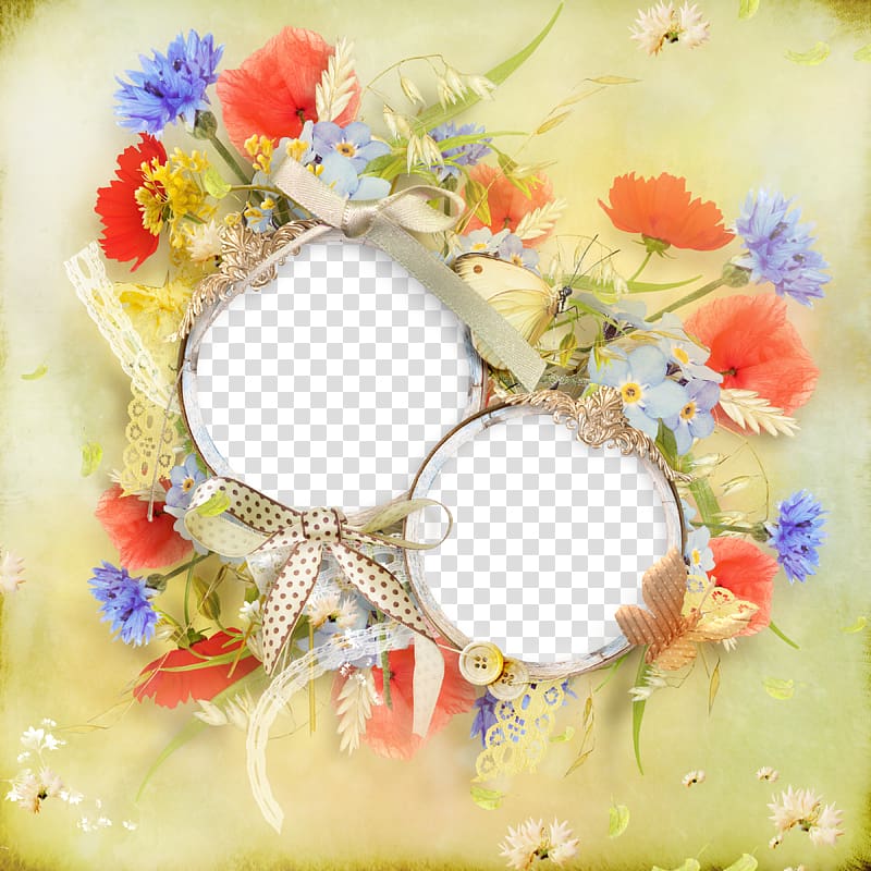 two round mirrors with flowers illustration, Circle frame , Squid ring frame transparent background PNG clipart
