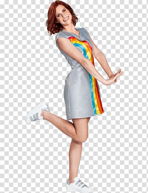 woman wearing grey and multi colored cap-sleeved dress posing for a , Hanne Verbruggen transparent background PNG clipart