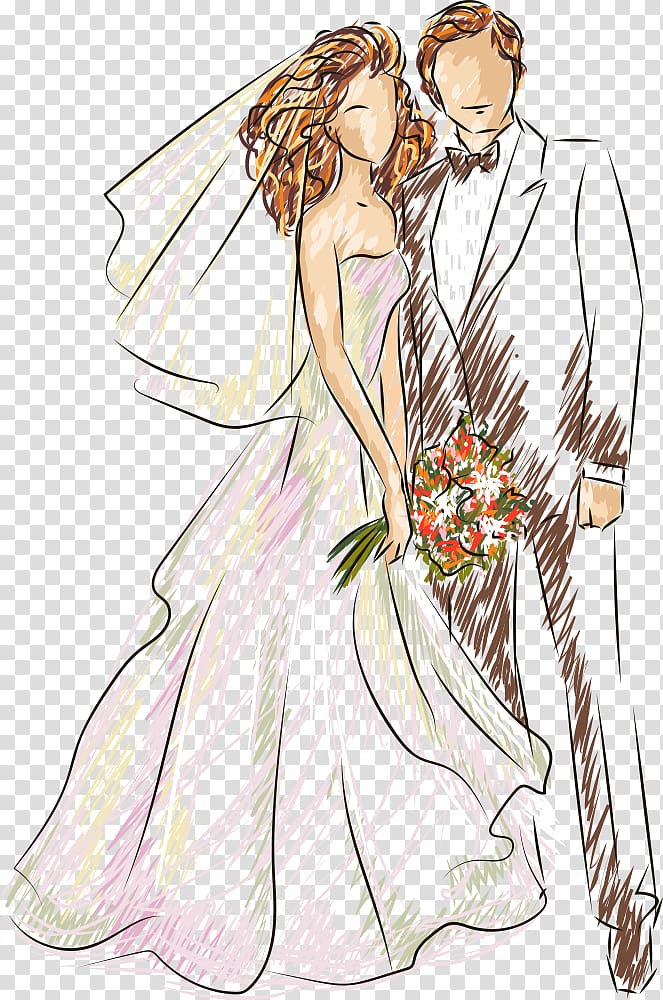 Wedding Illustration, wedding, bride and groom illustration transparent background PNG clipart