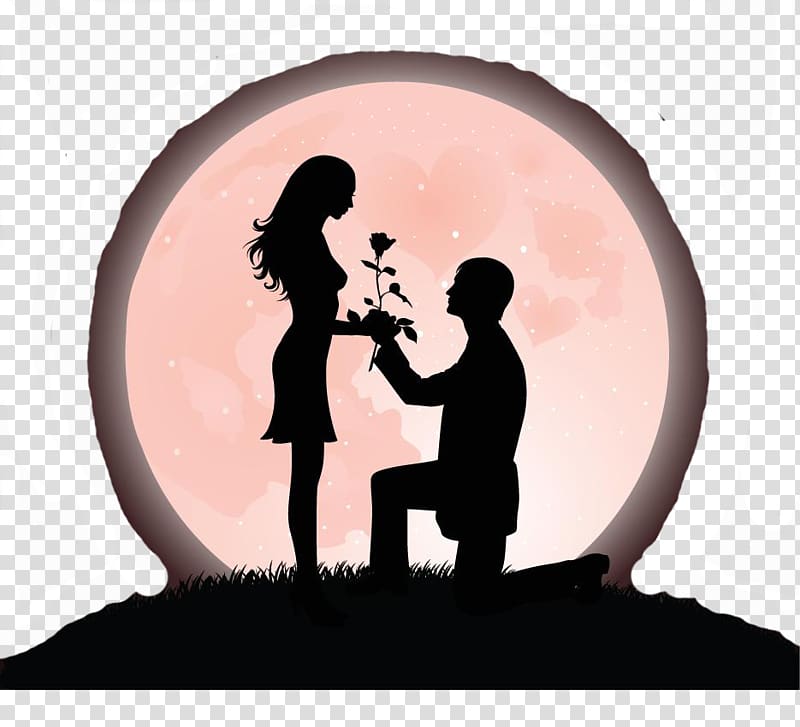 Cartoon Marriage proposal Silhouette Romance, Couple in love transparent background PNG clipart