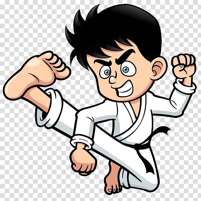 boy performing a kick wearing gi illustration, Kick Cartoon Karate , Taekwondo man transparent background PNG clipart