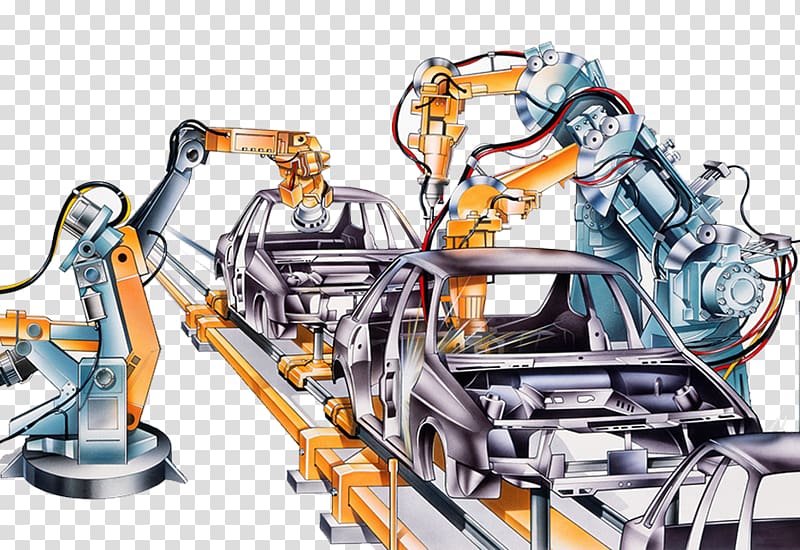 Machines creating cars illustration, Car Factory Automotive industry