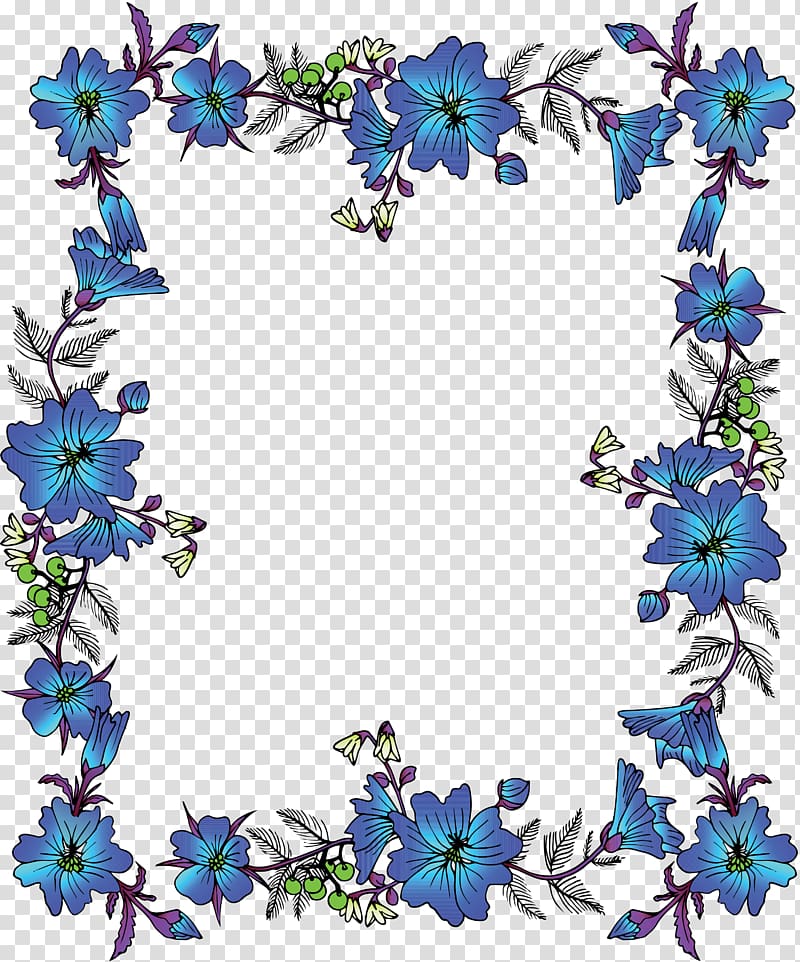 blue flower border illustration, Flower frame , chinese blue vintage lace border transparent background PNG clipart
