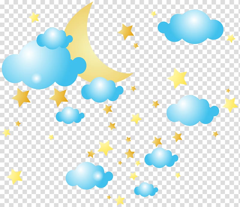 Cloud Star Moon , Moon Clouds and Stars , yellow stars and moon with blue clouds illustration transparent background PNG clipart