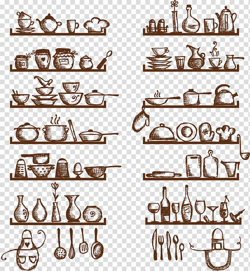 Kitchen utensil Drawing Sketch, Hand drawn kitchen supplies transparent background PNG clipart