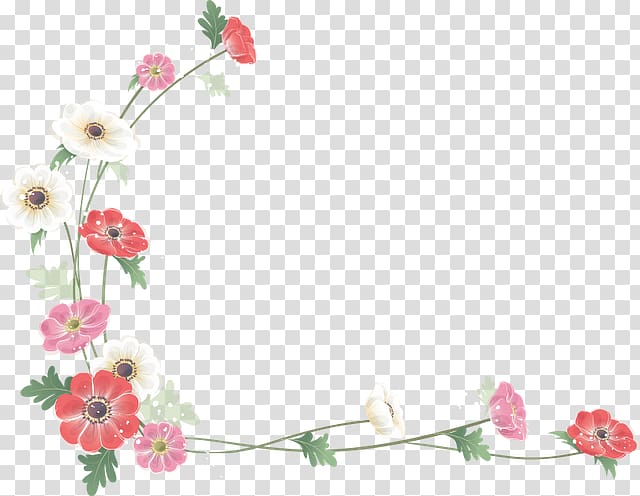 white, red, and pink petaled flowers border, Borders and Frames Flower Watercolor painting, Realistic flowers transparent background PNG clipart