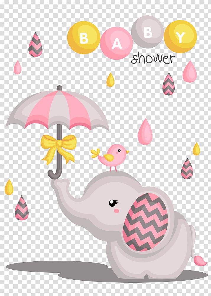 gray elephant illustration with baby shower text overlay, Baby shower Euclidean , Elephant nose umbrella transparent background PNG clipart
