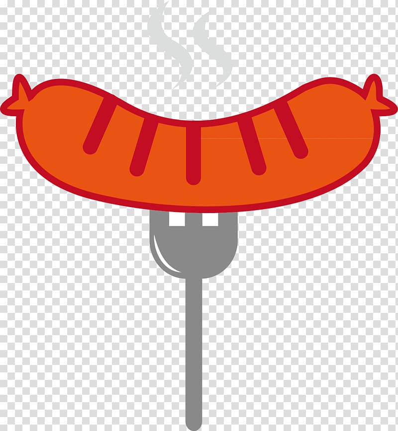 sausage on fork , Hot dog Sausage bun Barbecue Cartoon, Creative cartoon hot dog transparent background PNG clipart