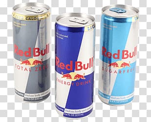 three assorted-color Red Bull energy drink , Red Bull 3 Cans transparent background PNG clipart