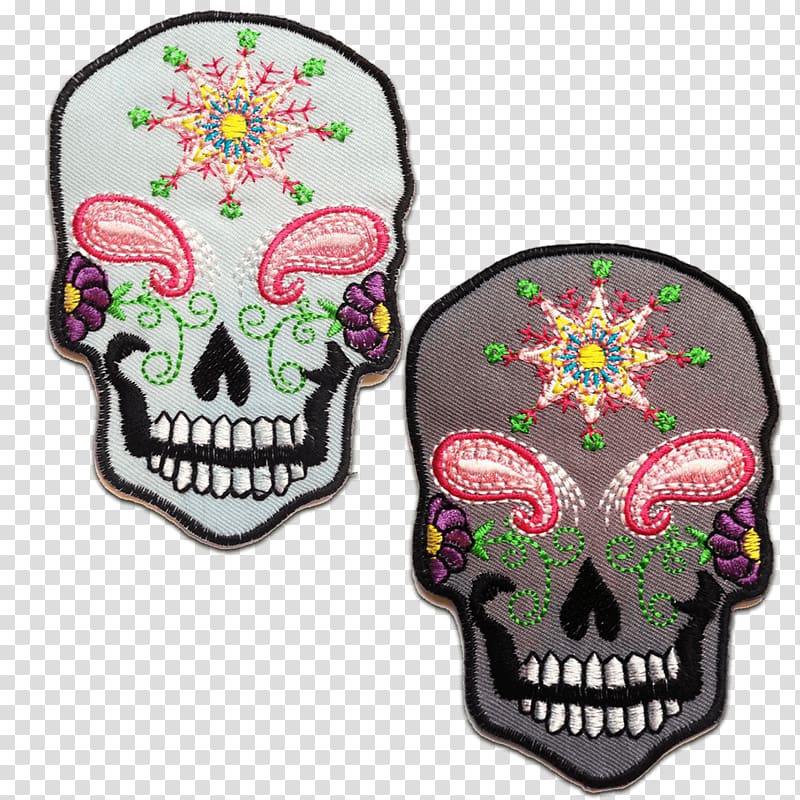 Skull Embroidered patch Totenkopf White, skull transparent background PNG clipart
