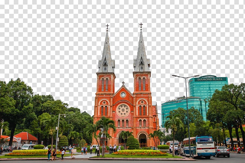 group of people walking near cathedral, Hanoi Da Nang Nha Trang ASTON Hotel, SAIGON Notre-Dame de Paris, Ho Chi Minh City Vietnamese style transparent background PNG clipart