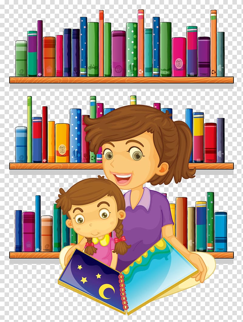 woman reading beside girl in library illustration, Library Librarian Free content , teacher transparent background PNG clipart