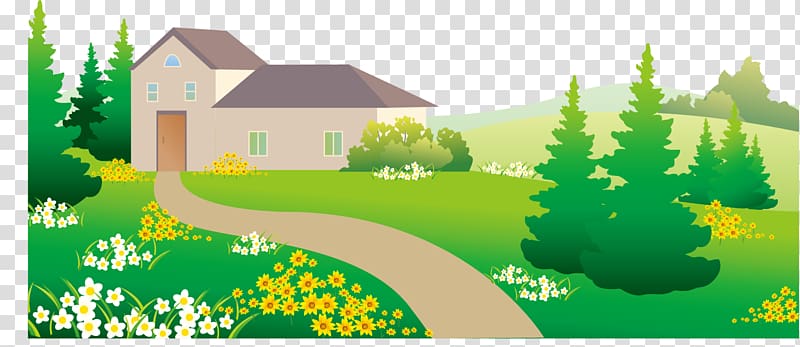 Landscape painting House Illustration, distant home transparent background PNG clipart