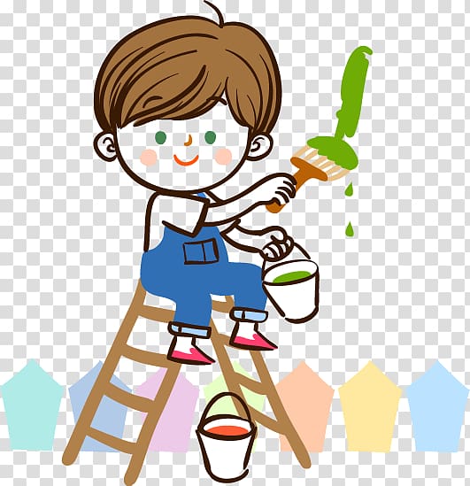 the baby painter brushes the wall transparent background PNG clipart