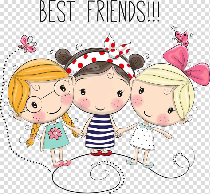 Cartoon Drawing Illustration, Handle girl, Best Friends transparent background PNG clipart
