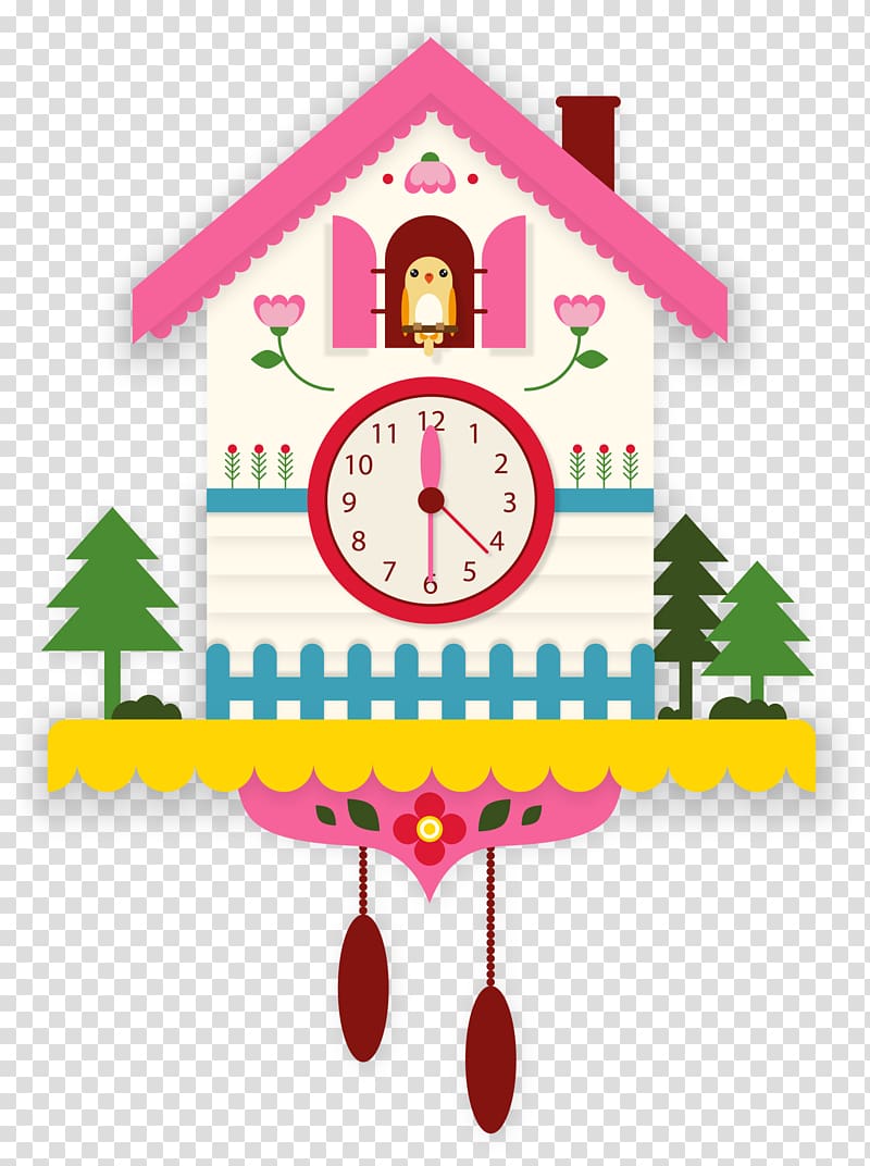 Cuckoo clock Euclidean Cuckoos Bird, Pink cartoon clock nest transparent background PNG clipart