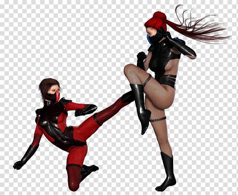 two female character , Woman Ninjas Fighting transparent background PNG clipart