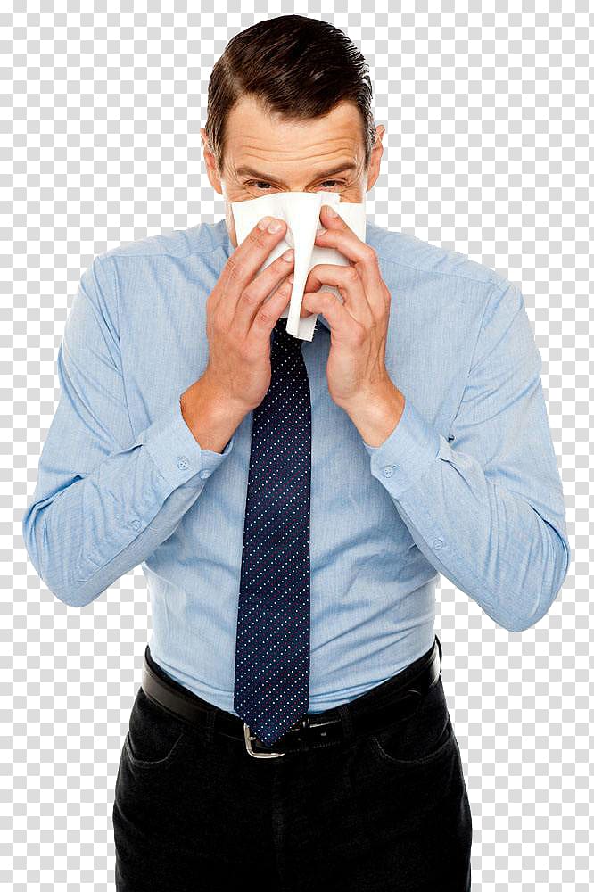 man in blue dress shirt covering his mouth, Sneeze Cough Common cold Businessperson, Cover your nose transparent background PNG clipart