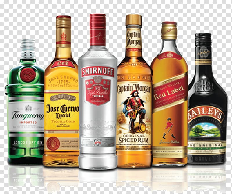 six assorted-brand liquor bottles, Alcohol Bottles transparent background PNG clipart