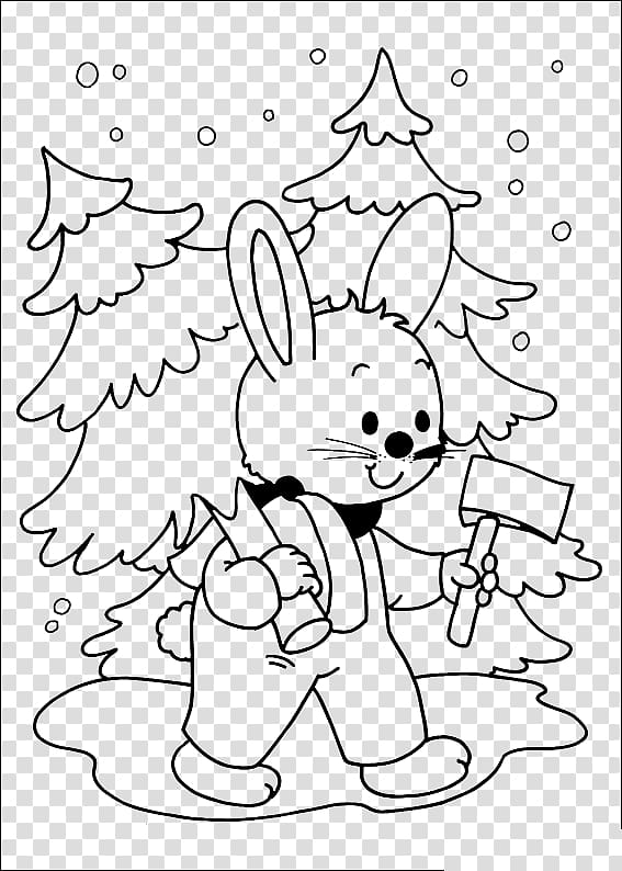 christmas white rabbit coloring transparent background PNG clipart