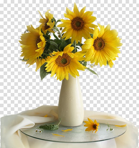 Common sunflower Vase with Twelve Sunflowers Still life , vase transparent background PNG clipart