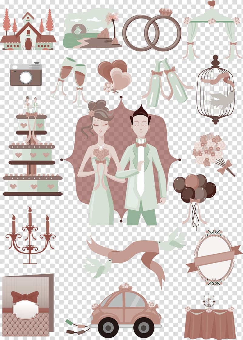 bride and groom illustrations, Wedding invitation Wedding cake , wedding elements transparent background PNG clipart