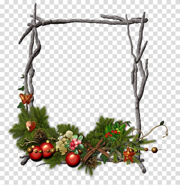 Christmas ornament Twig frame, Christmas tree branches Frame transparent background PNG clipart